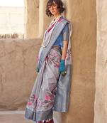 Georgette weaving work digital print grey classic saree