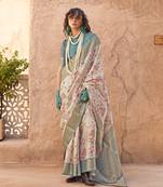 Georgette weaving work digital print cream classic saree