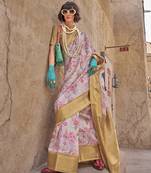 Georgette weaving work digital print light grey classic saree