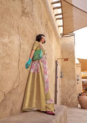 Georgette weaving work digital print light grey saree 2