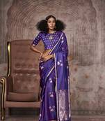 Weaving zari work satin silk designer saree in violet