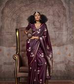 Weaving zari work satin silk designer saree in wine