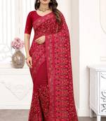 Maroon Kashmiri Resham Embroidery Border Georgette Saree With Matching Blouse Piece