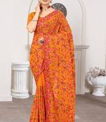 Mustard Kashmiri Zari Resham embroidered Georgette Saree With Matching Blouse Piece