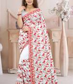 White Kashmiri Zari Resham embroidered Georgette Saree With Matching Blouse Piece