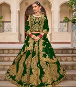 Velvet Green Embroidered Stone Work Wedding Lehenga Choli