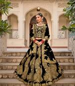Velvet Black Embroidered Stone Work Wedding Lehenga Choli