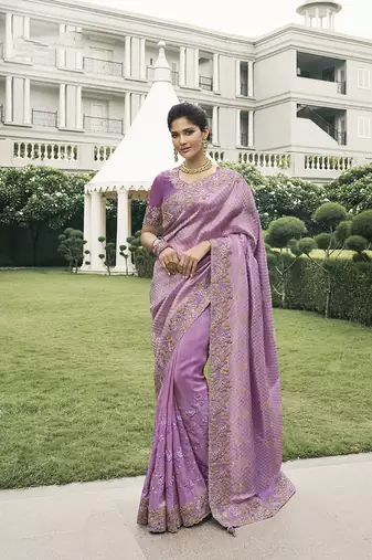 Lavender tissue embroidered stone work designer saree