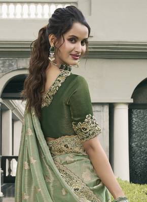 Sea green tissue embroidered saree 2