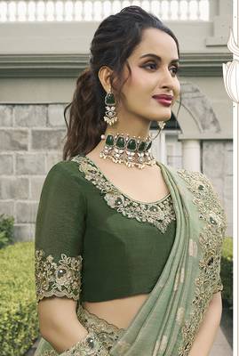 Sea green tissue embroidered saree 3