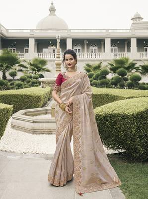 Beige tissue embroidered saree 1
