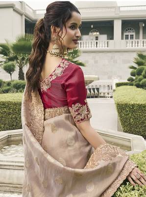 Beige tissue embroidered saree 3