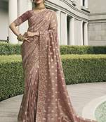 Light brown tissue embroidered stone work designer saree