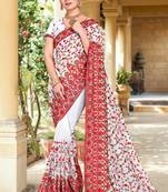 White Zari Resham embroidered Georgette Saree With Matching Blouse Piece