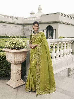 Light olive tissue embroidered saree 1