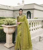Light olive tissue embroidered stone work designer saree