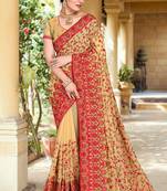 Beige Zari Resham embroidered Georgette Saree With Matching Blouse Piece