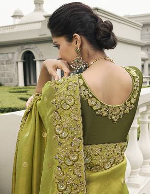 Light olive tissue embroidered saree 3
