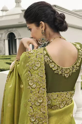 Light olive tissue embroidered saree