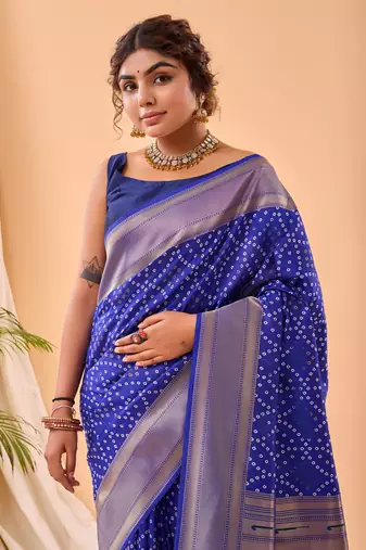 Violet Paithani style silk Bland zari weaving border & Pallu Saree with Blouse