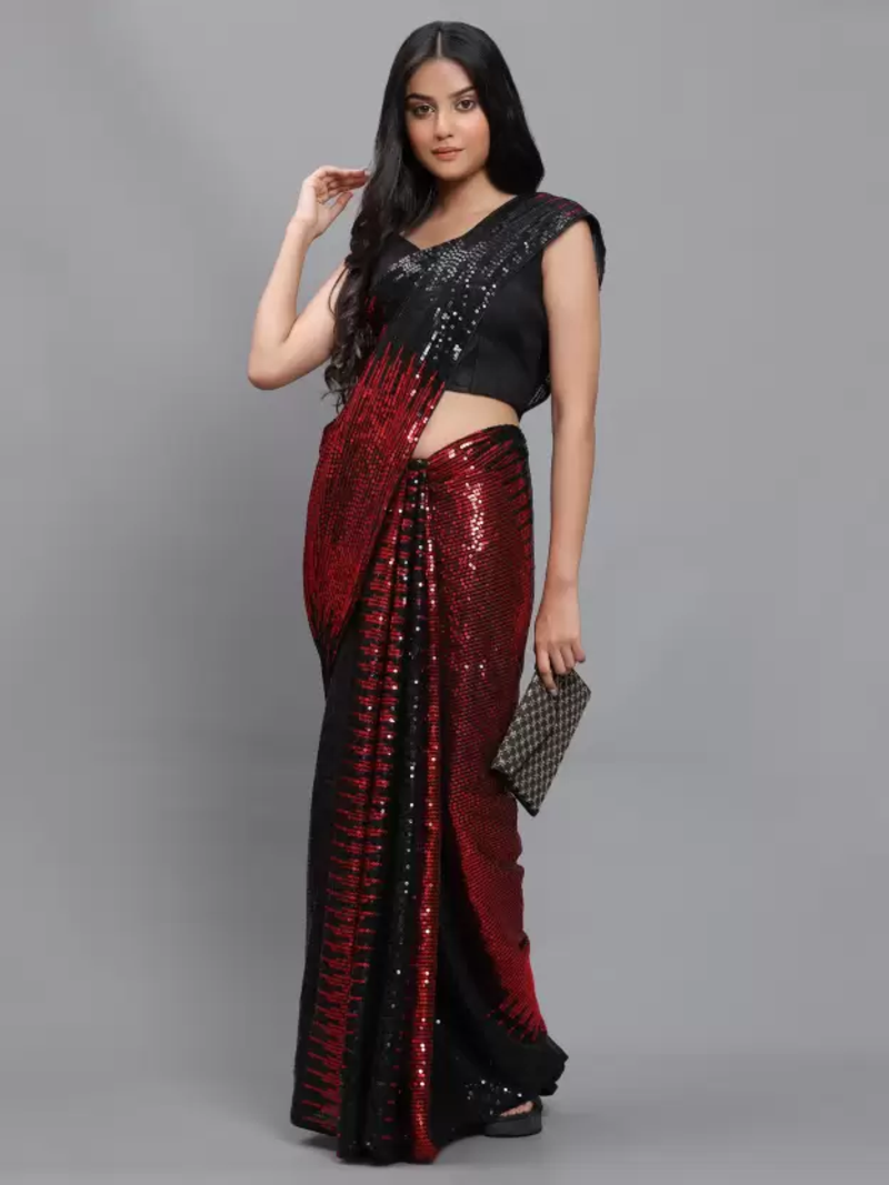 Double Sequins Work Georgette Fabric Bollywood Style