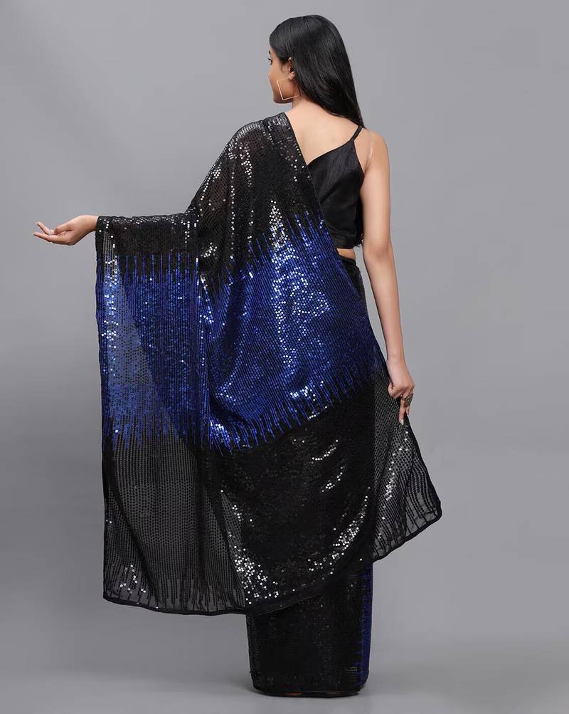 Double Sequins Work Georgette Fabric Bollywood Style