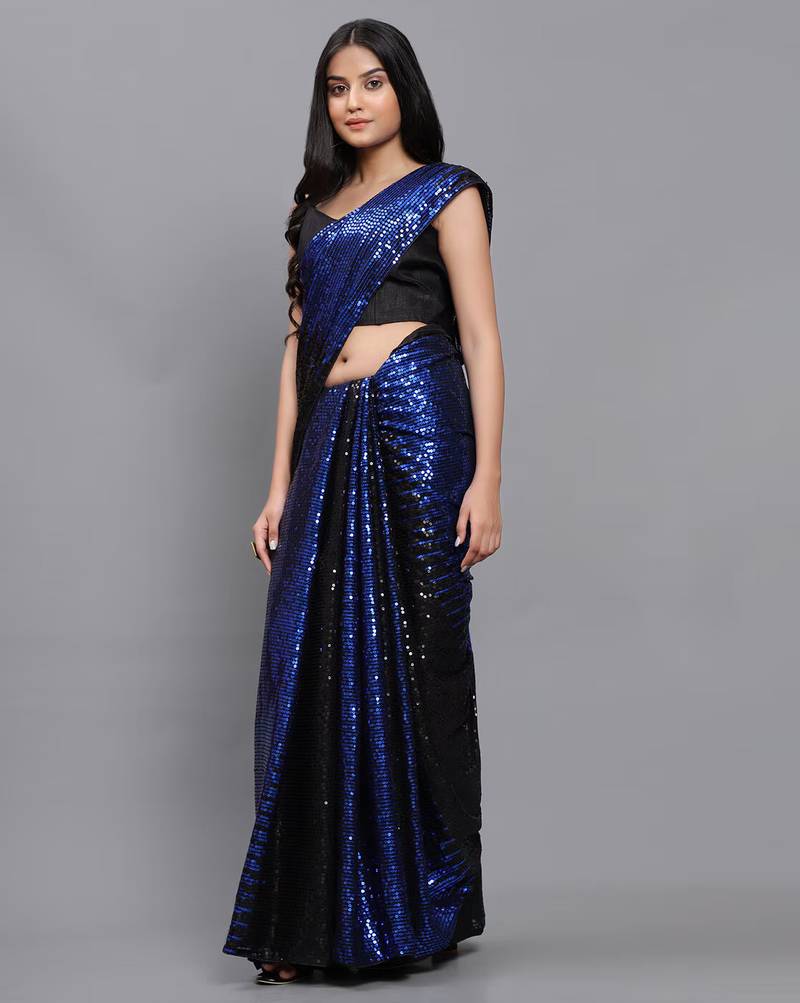 Double Sequins Work Georgette Fabric Bollywood Style