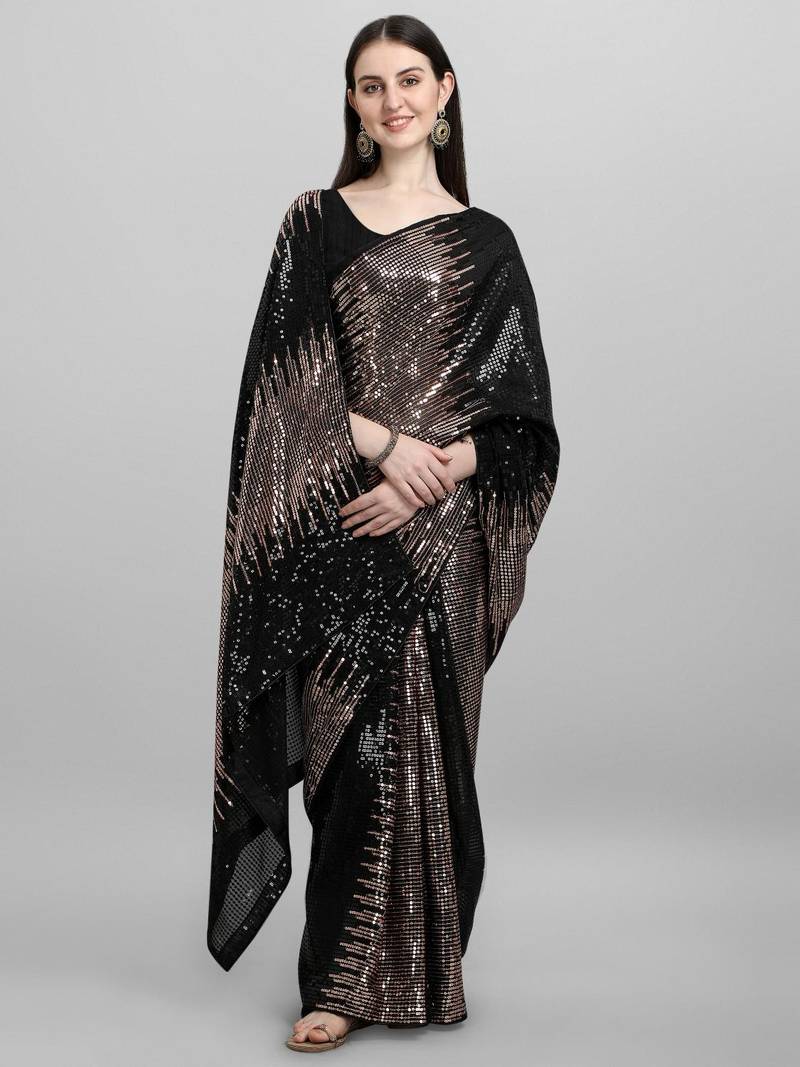 Double Sequins Work Georgette Fabric Bollywood Style