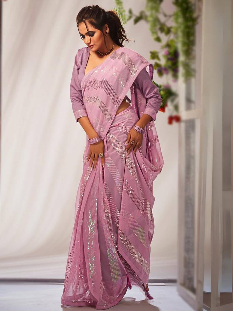 Sequins Work Georgette Fabric Bollywood Style Saree