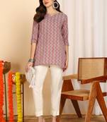 Maroon color cotton blend printed short kurti for women