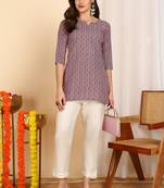 Gray color cotton blend printed short kurti for women