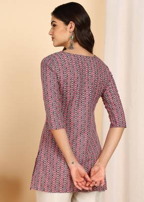 Gray color cotton blend printed short kurti for women 2