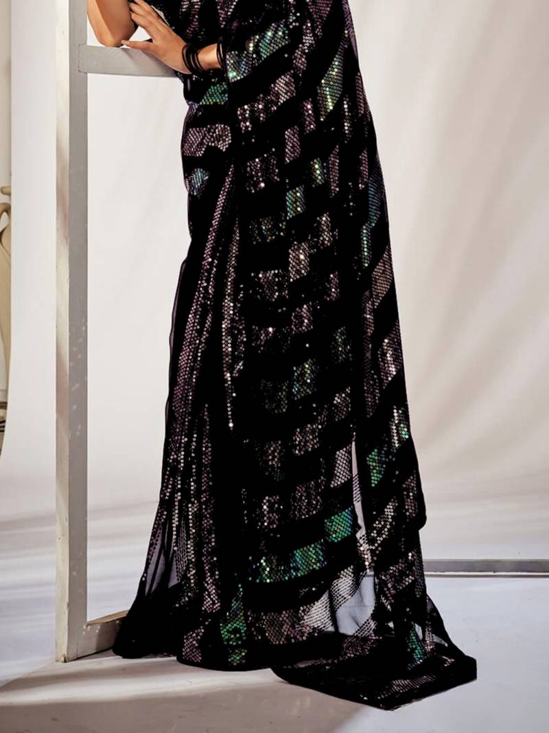 Sequins Work Georgette Fabric Bollywood Style Saree