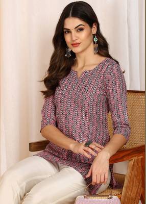 Gray color cotton blend printed short kurti for women 3