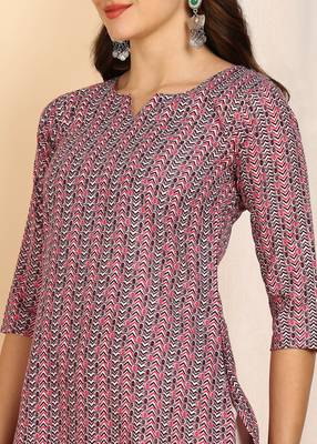 Gray color cotton blend printed short kurti for women 4