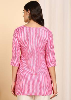 Pink color cotton blend printed short kurti for women 2