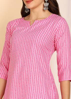 Pink color cotton blend printed short kurti for women 4