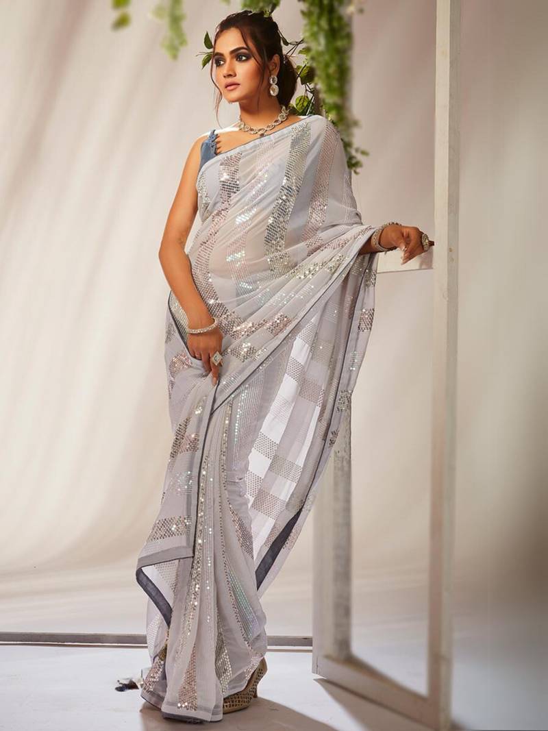 Sequins Work Georgette Fabric Bollywood Style Saree