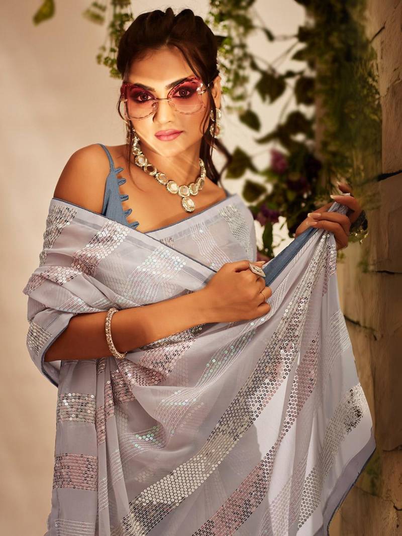 Sequins Work Georgette Fabric Bollywood Style Saree