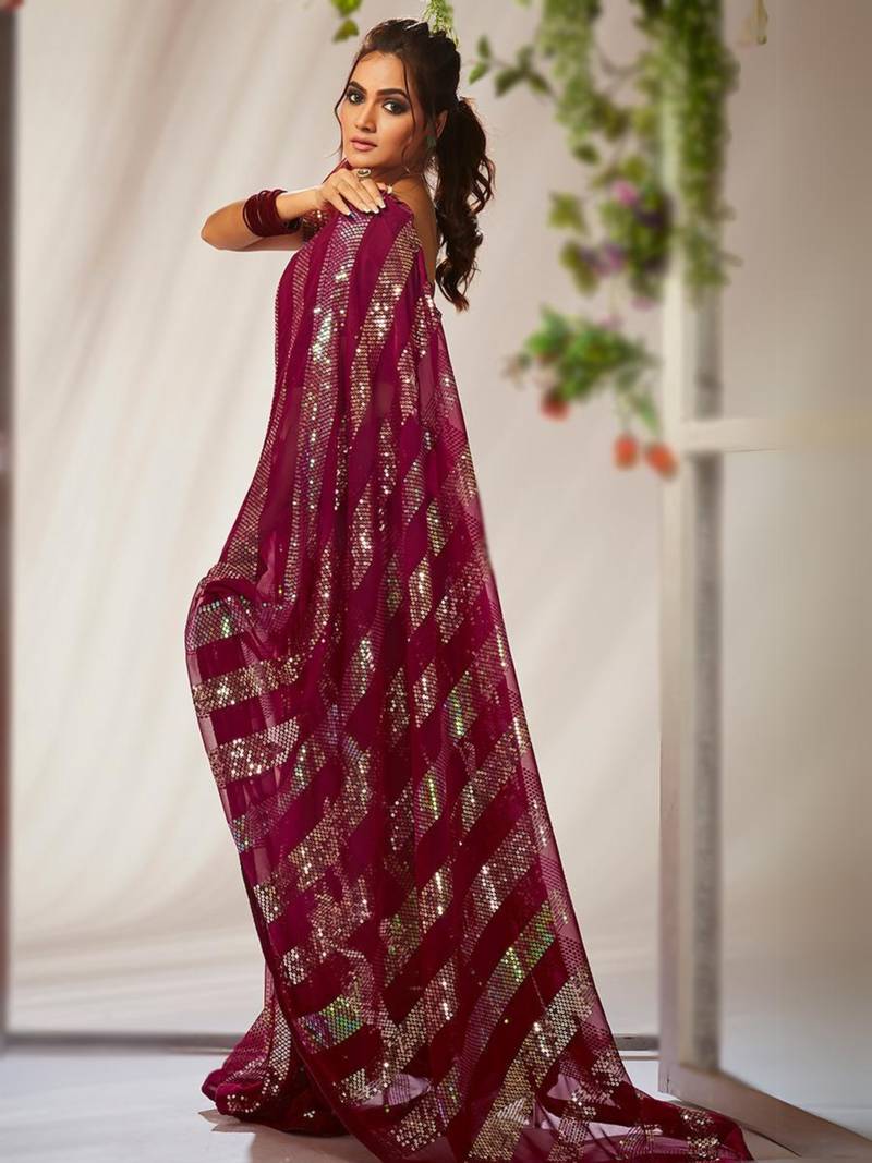 Sequins Work Georgette Fabric Bollywood Style Saree