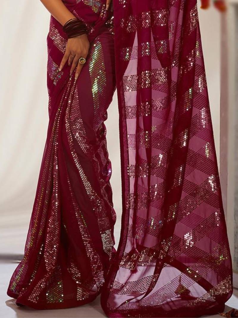 Sequins Work Georgette Fabric Bollywood Style Saree
