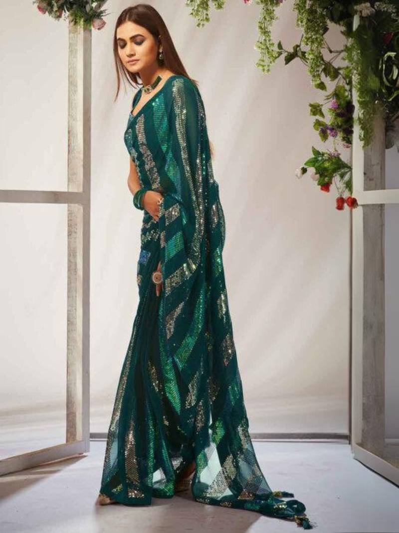 Sequins Work Georgette Fabric Bollywood Style Saree