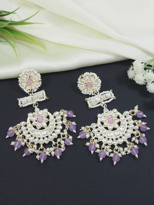 traditional chandbali earrings with kundans & pearls for women  1