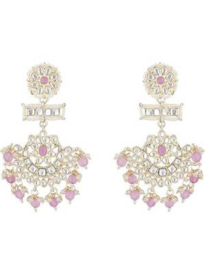 traditional chandbali earrings with kundans & pearls for women  2