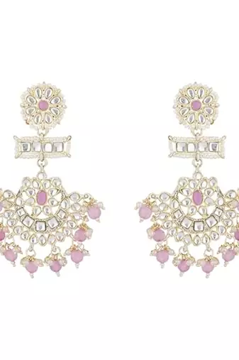 traditional chandbali earrings with kundans & pearls for women 