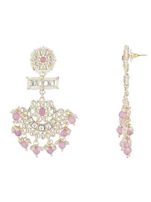 traditional chandbali earrings with kundans & pearls for women  3