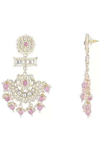 traditional chandbali earrings with kundans & pearls for women 