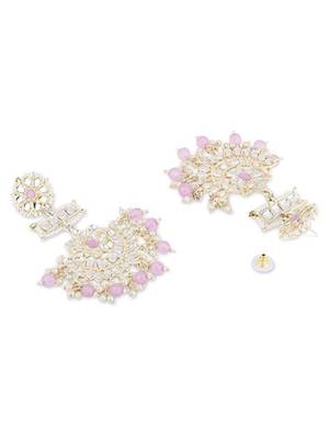 traditional chandbali earrings with kundans & pearls for women  4