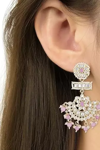 traditional chandbali earrings with kundans & pearls for women 