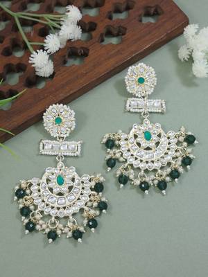 traditional chandbali earrings with kundans & pearls for women  1